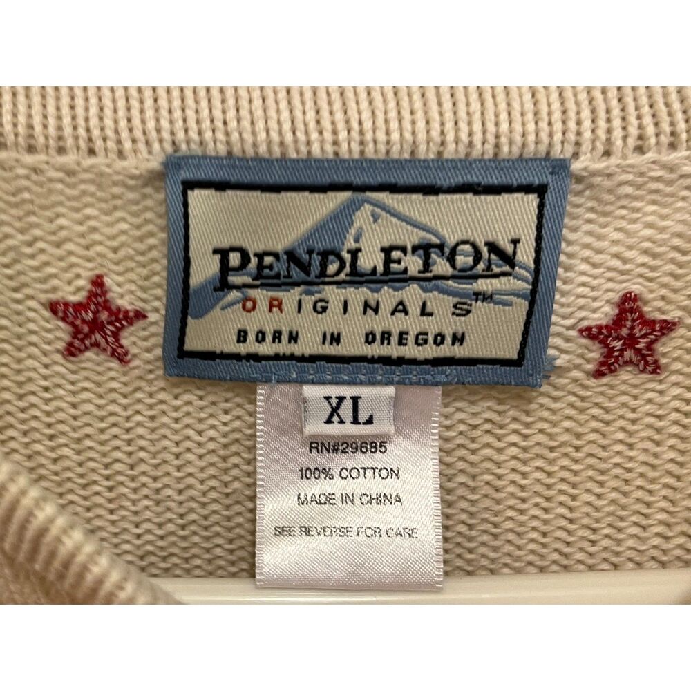 Pendleton White Knit Usa Star Pullover Sweater To… - image 4